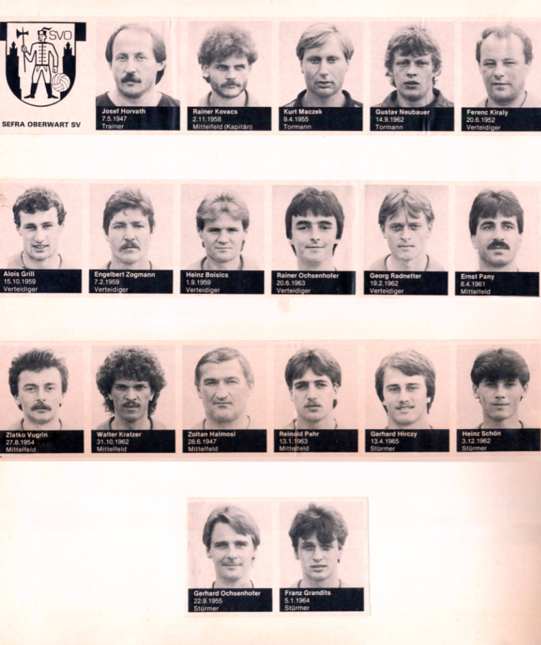 Fußball: die Mannschaft der SVO (SV-Sefra-Oberwart) in der 2. Division 1985