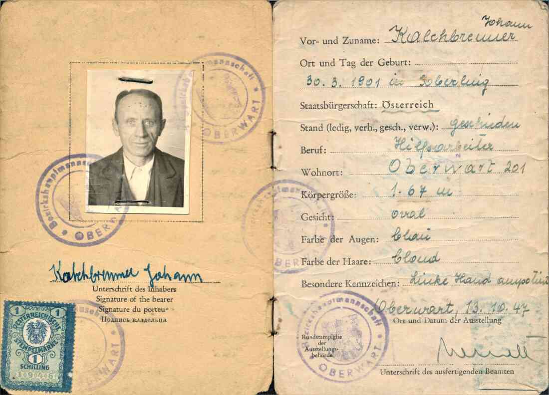Identitätsausweis von Herrn Johann Kalchbrenner