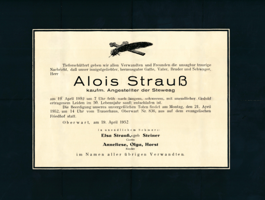 Parte: Alois Strauß / auch Strauss (*1903/+1952) - OW 836 / Rechte Bachgasse 25