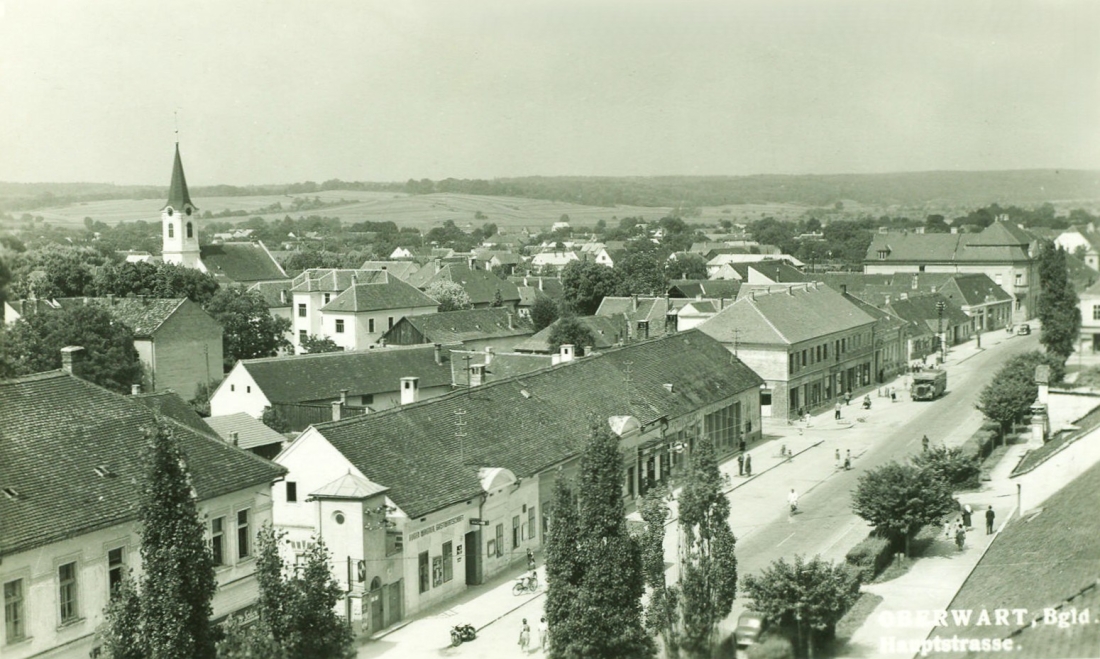 Ansichtskarte: "Oberwart, Bgld. Hauptstrasse" - Blick vom Rathaus gegen Westen