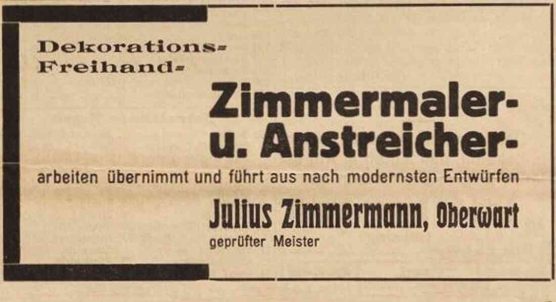 Announce in der Oberwarther - Sonntagszeitung vom 2. August 1936: Zimmermaler und Anstreicher Julius Zimmermann