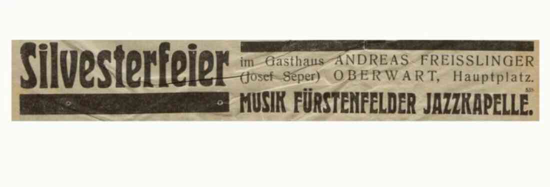 Oberwarther = Sonntagszeitung vom 29. Dezembr 1935 - Ankündigung: Silvesterfeier im Gasthof Andreas Freisslinger (Josef Seper) OW 151 / Hauptplatz 2