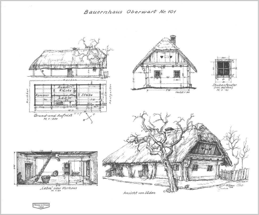 Strohgedecktes Bauernhaus - Steinamangererstraße 119 / OW 578 (Konskriptionsnummer 101) - erbaut um 1780 / abgetragen 1963