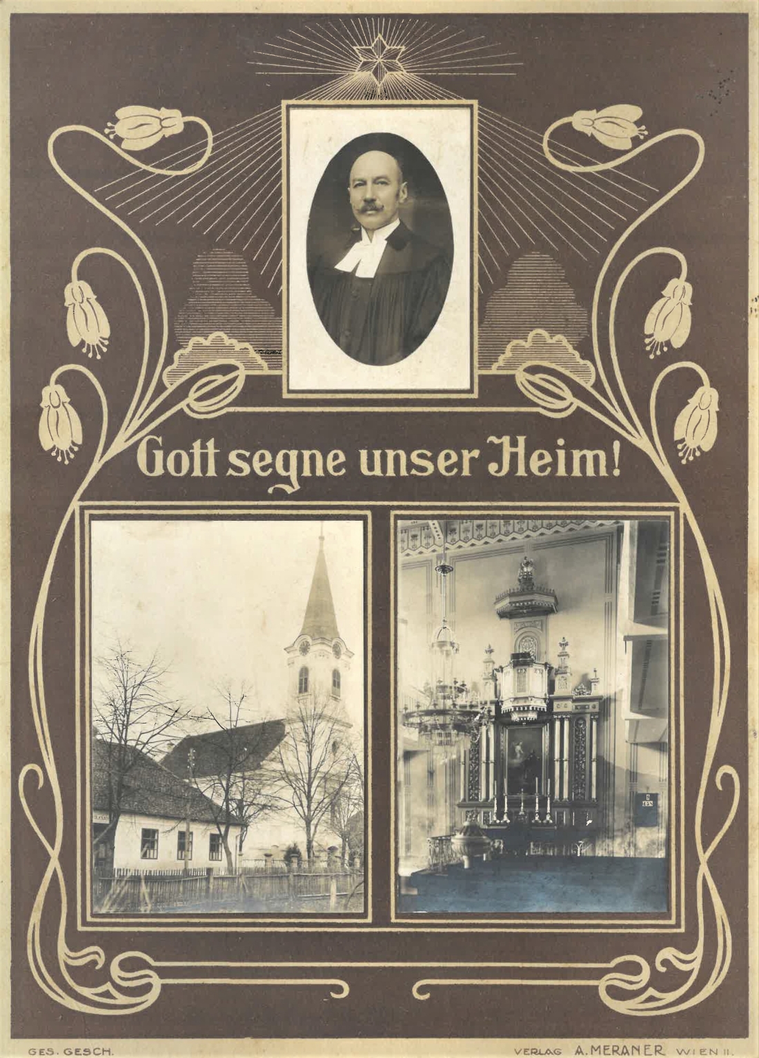 Evang. Pfarrgemeinde AB: Pfarrer Paul Geistlinger / auch Geisztlinger und Geißtlinger (*1871 / +1952) - "Gott segne unser Heim" Wandbild