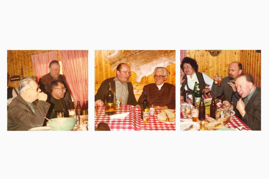 Jägerabend in der Hütte am Pinkateich (Erstbesitzer Gustav Benkö und Endre Talasz) - Rössl/Neun/Sedlaczek/Mayer/Palank/Kirnbauer/Doczy/Magyar