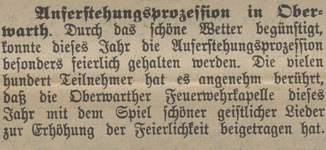 Oberwarther Sonntags = Zeitung vom 7. April 1929: Auferstehungsprozession der röm. kath. Pfarre