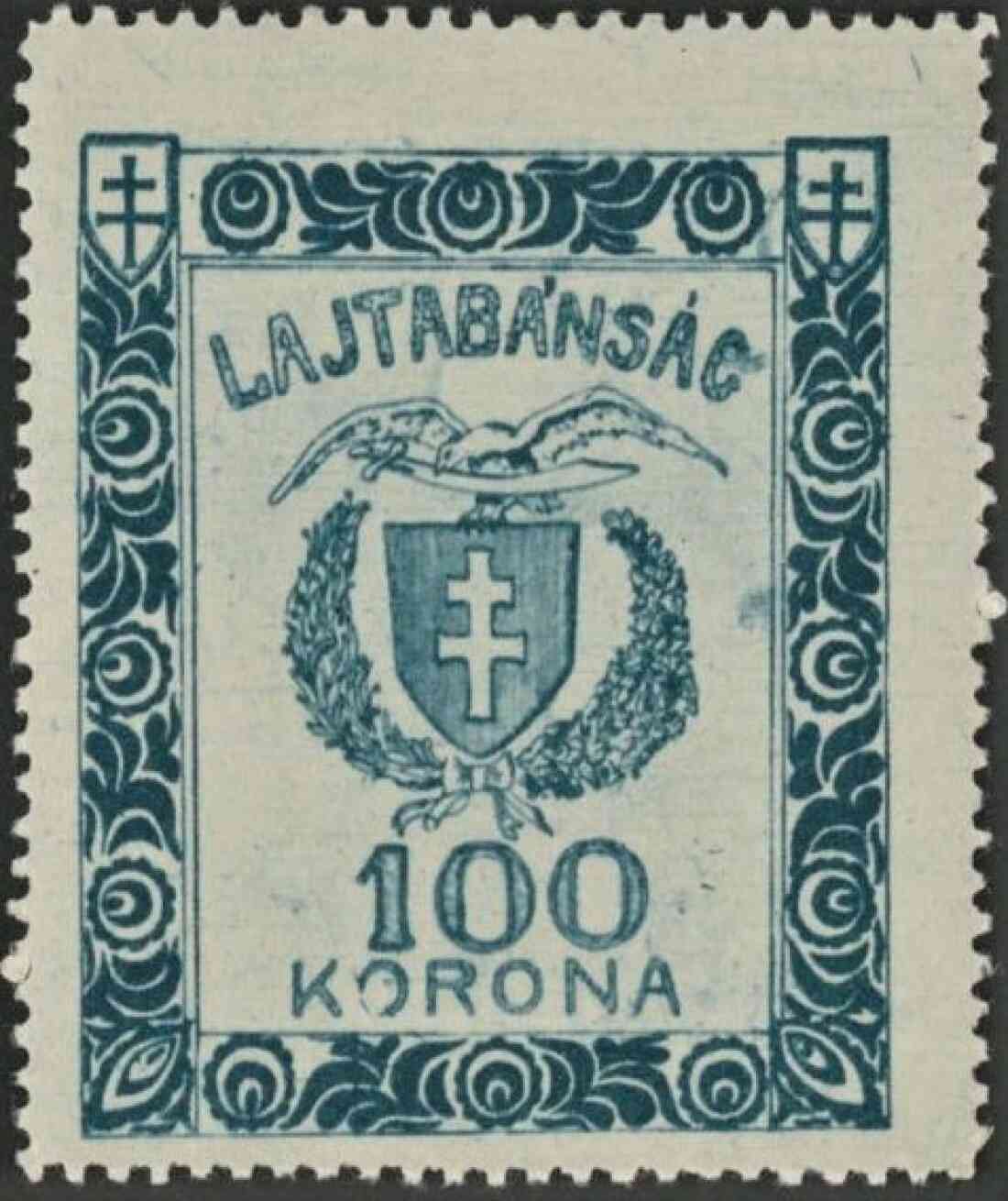 "Freischärlerstaat" Leithabanat (Lajtabánság ung. oder Leitha-Banschaft): 100 Korona Briefmarke