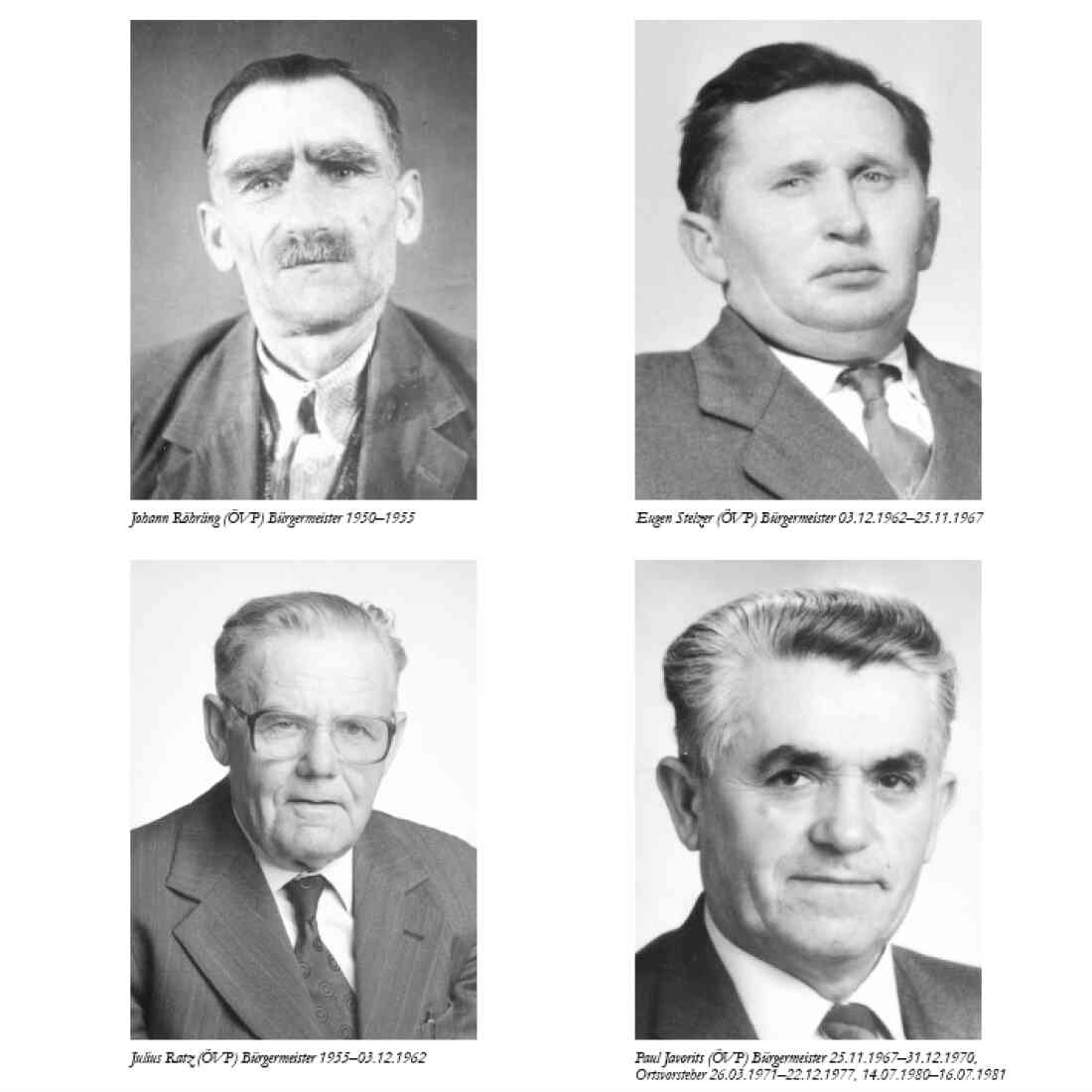 St. Martin: Bürgermeister von 1950 bis 1970 (Röhrling/Ratz/Stelzer/Javorits) - Portraits