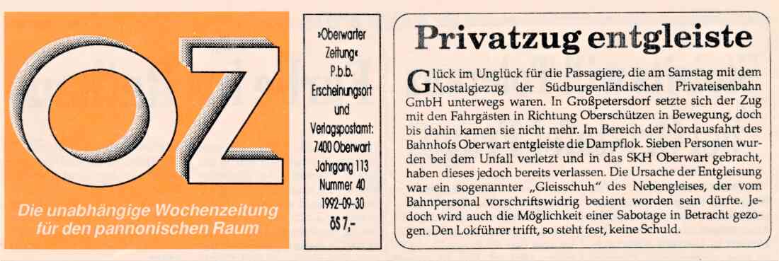 Bahnunglück am 26. September 1992