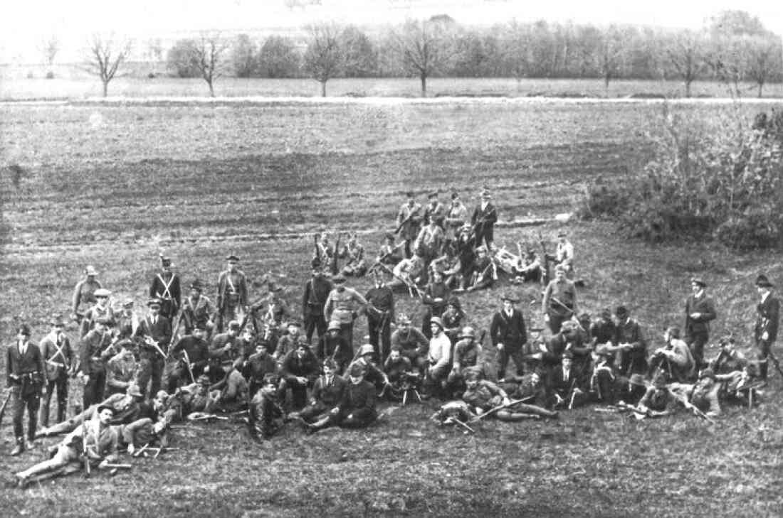 "Freischärlerstaat" Leithabanat (Lajtabánság ung. oder Leitha-Banschaft): Gruppe von Freischärlern im Raum Oberwart