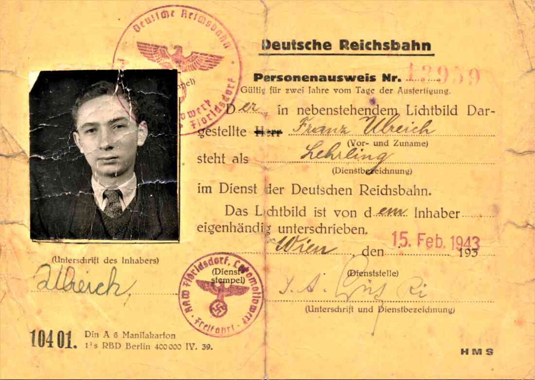 Personenausweis der Deutschen Reichsbahn für den Lehrling Franz Ulreich (*1926/+ 2016)