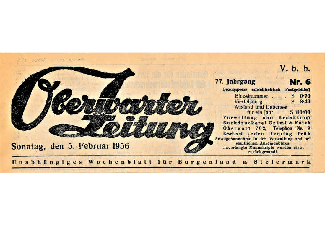 Kopf der Oberwarter Zeitung (vorher Oberwarther Sonntags-Zeitung / später OZ) - Geschichte der Zeitung