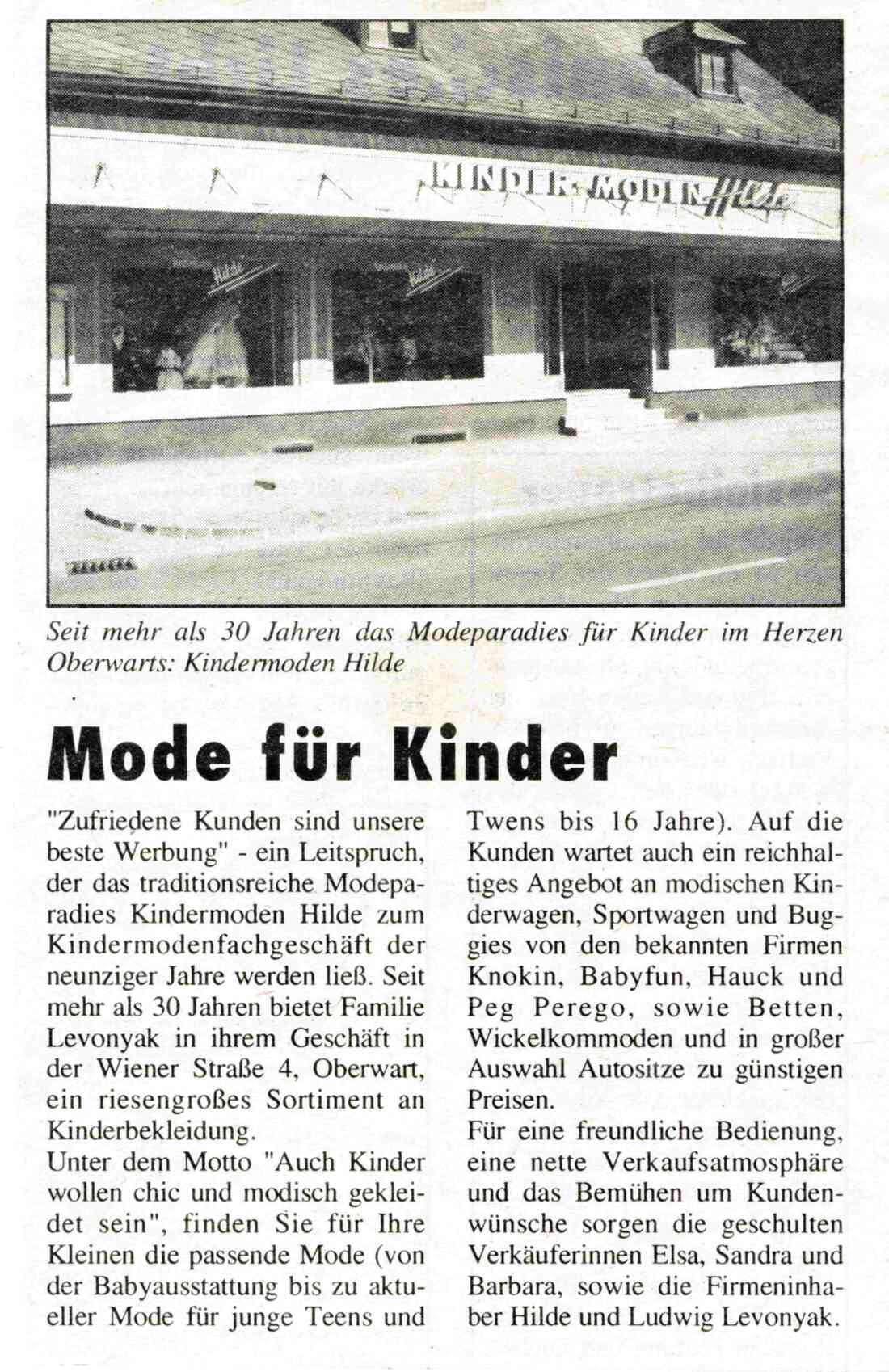 30 Jahre "Kinder-Moden-Hilde" - Wienerstraße 4 (Hilde und Ludwig Levonyak)