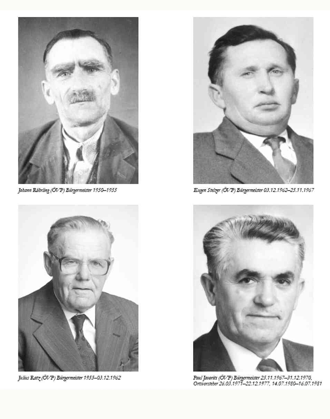 St. Martin: Bürgermeister von 1950 bis 1970 (Röhrling/Ratz/Stelzer/Javorits) - Portraits