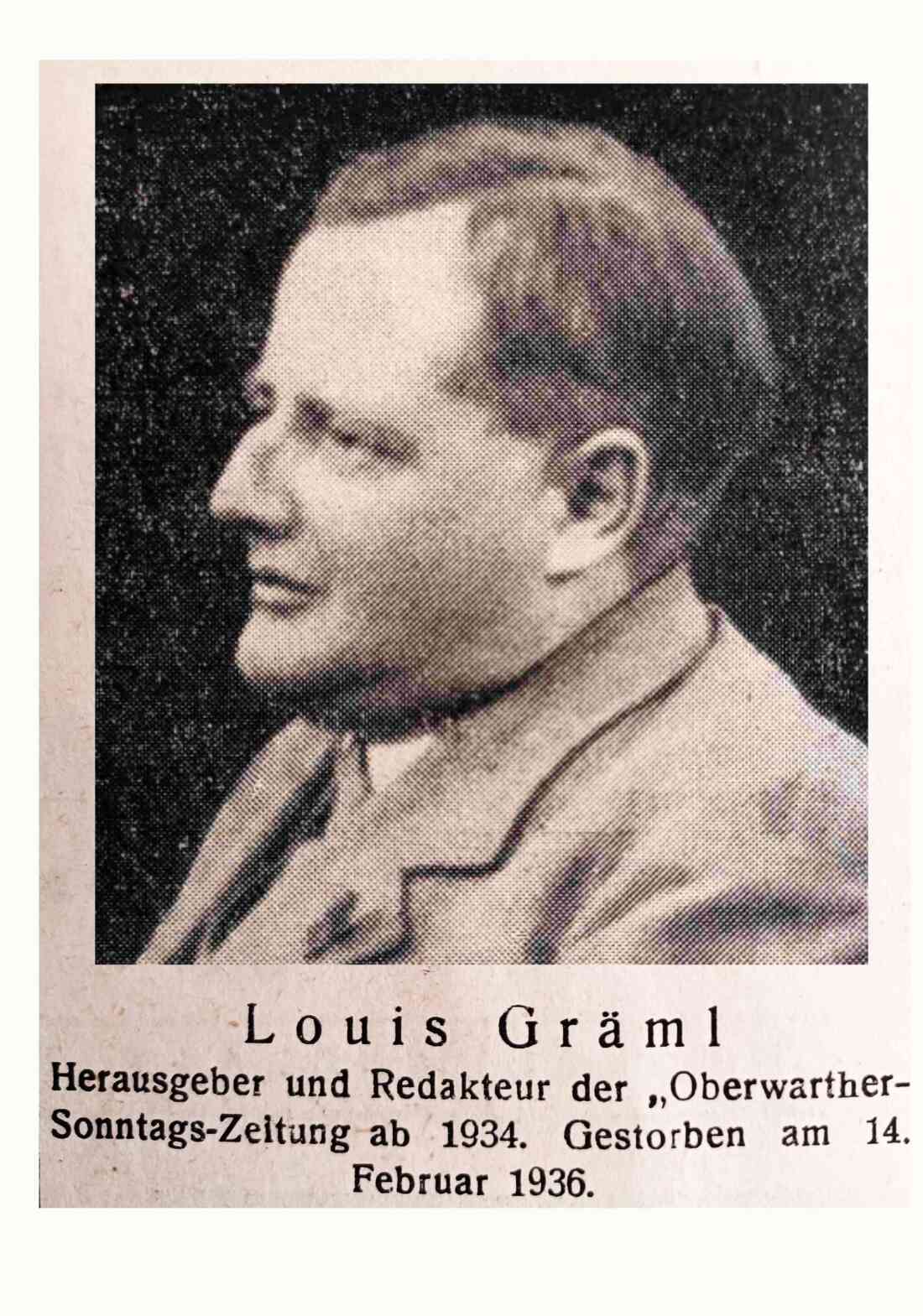 Oberwarther Sonntags-Zeitung: Herausgeber und Redakteur Louis Gräml  ( Alois Gräml)