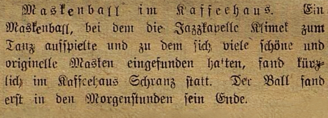 Maskenball im Kaffeehaus Schranz (OW 590 / Wienerstraße 4) - vorm. Köhler / Kurzbericht in der Oberwarter Zeitung vom 26. Feber 1950
