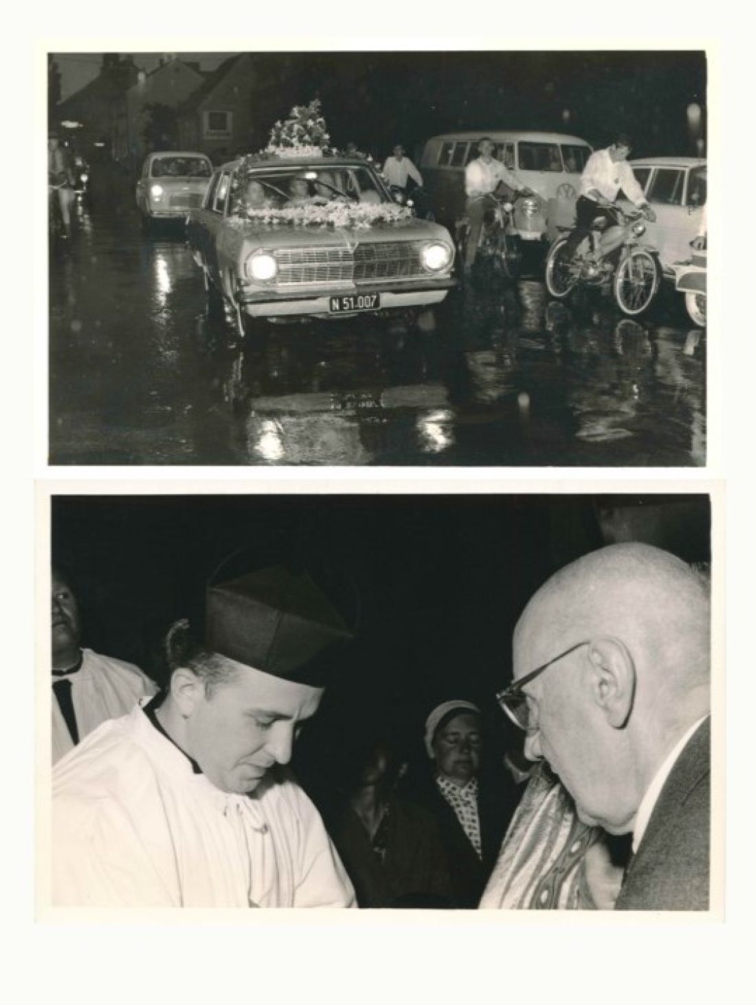 Röm. kath. Pfarre - Primiz von Julius Dirnbeck: Ankunft in Oberwart und Begrüßung durch Präses Dr. Karl Fuith am Tag vor der Primiz dem 4. Juli 1964